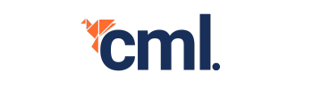 The image is a logo featuring the letters "cml" in bold, dark blue font. To the left of the text, there is an orange origami bird, adding a touch of creativity and dynamism to the design. The overall style is modern and professional.