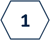Plain white pentagon with a dark blue border and the number one in the middle.